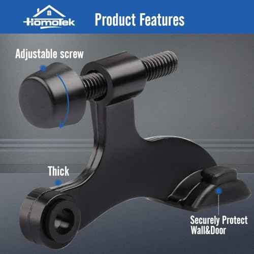 HOMOTEK 48 Pack Hinge Pin Black Door Stopper,Adjustable Deluxe Heavy Duty Door Stopper 2-1/2"x1-3/4,with Black Rubber Bumper Tips