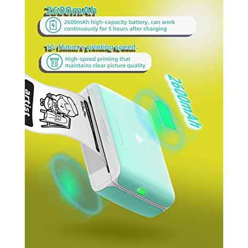 Phomemo M04S Mini Stciker Printer, Wireless Portable Thermal Printer Sticker Maker- Compatible with iOS and Android, Fun Gifts for Holiday,Support 53/80/110mm Printing Width,Green, 300dpi