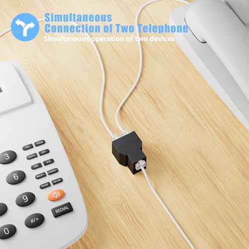 Phone Line Splitter for Landline, 30 Pack RJ12 6P6C Plug with 3Female Phone Jack Splitter 1 in 2 Out, Two Way Telephone Line Connector, Black