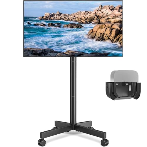 Rfiver Black Mobile TV Cart for 23-65 Inch TVs, Tilting Height-Adjustable Rolling Stand, Holds up to 88 lbs, Outdoor Floor TV Stand with Swivel Wheels