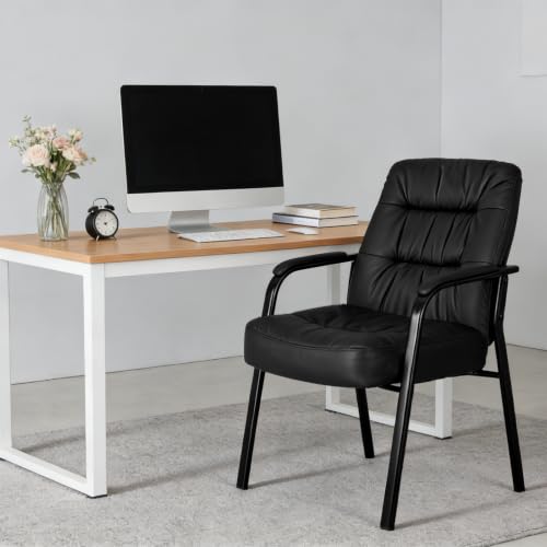 OLIXIS Black Faux Leather Waiting Room Chair, 1 Pack, Office Guest Chair 500 lb