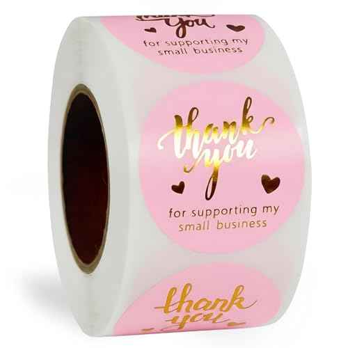 Pink Thank You Stickers Gold Foil ? 500 Waterproof 1.5¡± Round Labels for Small Business Packaging, Custom Thank You Labels for Envelopes, Gift Bags, Boxes, Cards & Orders