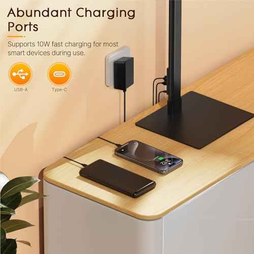Syrinx Desk Lamp with Base, Eye-Caring Desk Lamps for Home Office with Gesture Sensor Switch, Dual Screen Computer Monitor LED Desk Light, 24W 25 Lightings Bright Table Lamp with USB Charging Port