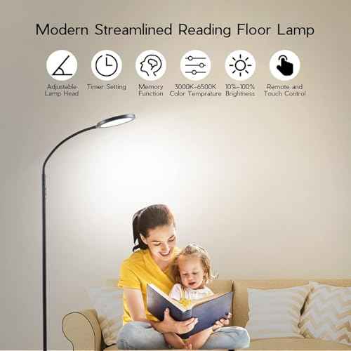 Tenmiro Dimmable Floor Lamp,Super Bright Modern LED Lamps Custom Color Temperature Standing Lamp with Remote Push Button Control,Adjustable Gooseneck Reading Floor Lamp for Living Room Bedroom Office