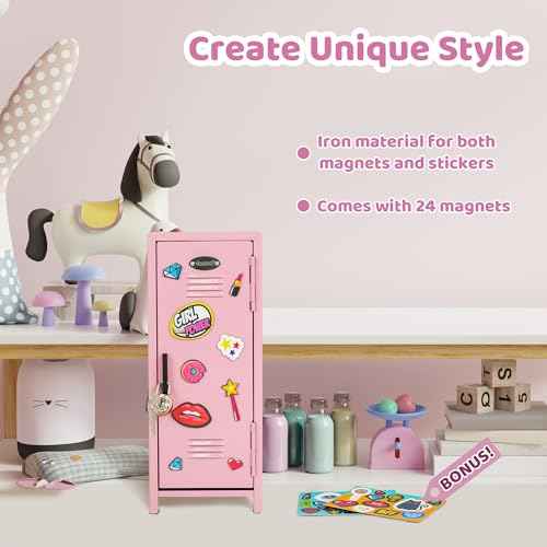 YOBRO Mini Iron Lockers, Girl Talk Locker with Lock,Small Safe Box for Money, Miniature Storage Locker for Desk Bedroom Home Office School, Little Gift for Girls, Metal, Pink