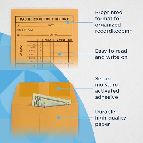 Guardian Pack of 500 Cash Deposit Envelopes with Gummed Flaps - Made in USA
