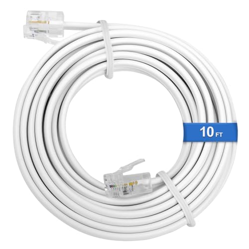 Uvital 10FT White Phone Extension Cord RJ11 Landline Cable for Home & Office