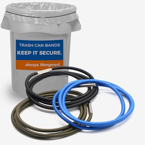 Hongmed Large Trash Can Bands - Set of 3, Fits 32-55 Gallon Cans (Black/Blue/Green) - Large Elastic Rubber Bands