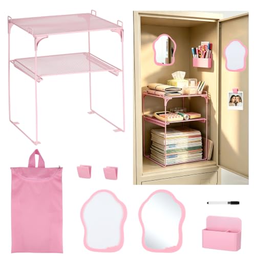 TsunNee Pink 2-Tier Locker Organizer Shelf for School & Office, 11.22 x 10.11 x 13.1 Inches
