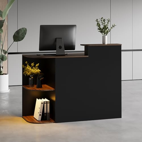 51" Modern Reception Desk with LED Light & Power Outlet (Black) – Kikihouse