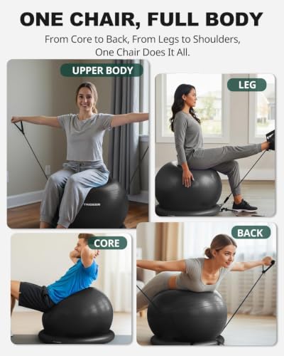 Trideer Exercise Ball Chair with Resistance Bands (Black, L 23-26 inch / 58-65 cm) for Office & Fitness