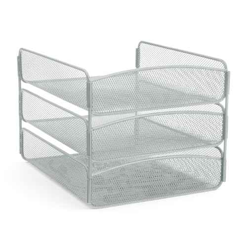 Safco Onyx Desktop Organizer, 3-Tier Paper Tray, Durable Steel Mesh Construction,Silver