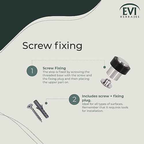 EVI Herrajes | Door Stop | W=0,94" x H=1,37"| Stainless Steel | Threaded Base | Includes Screw + Fastening Plug + Black and White Protectors
