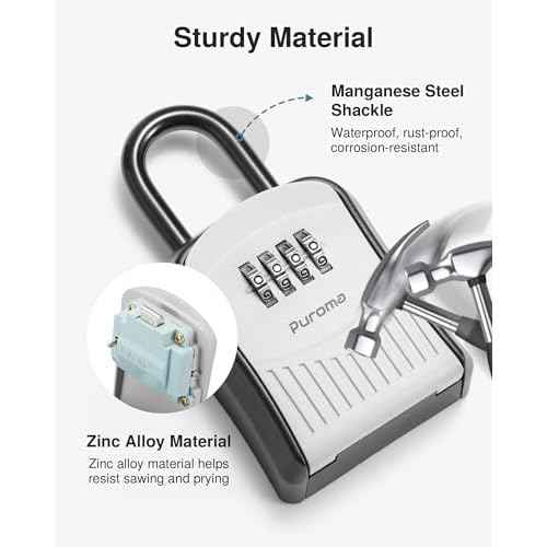 Puroma Lock Box Combination Key Lock Box, Wall-Mounted Portable Storage Lockbox for Keys with Resettable Code, Outside Safe Security Box for House, Apartment, Office Key Storage (4 Pack, Gray)