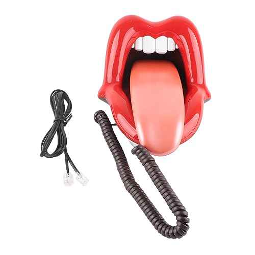 Red Funny Corded Speakerphone,Large Tongue Shape Telephone Desk Phone Home Decoration