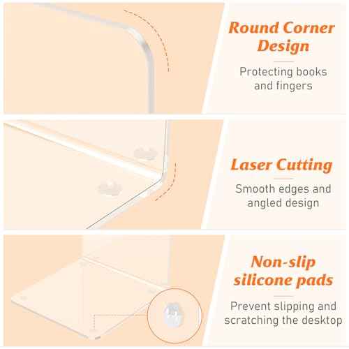 Acrylic Bookends 4 Pcs, Clear Book Ends for Shelves, Transparent Bookend Organizer, Book Holder Stand Decorative, Book Stoppers for Heavy Duty Books, CD, File, Video Games