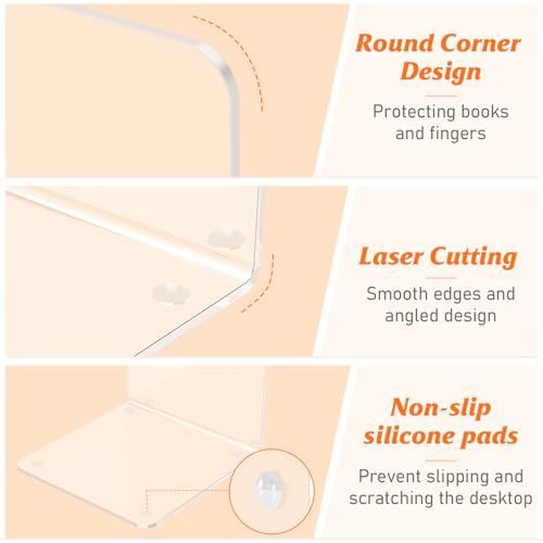 Clear Acrylic Bookends 4 Pcs - Sturdy L-Shaped Organizer for Shelves - Dooiclear