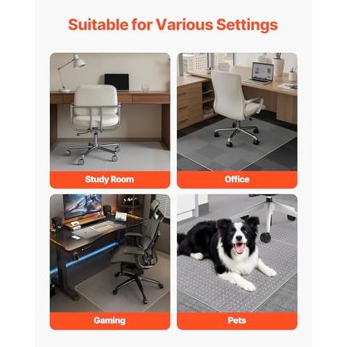 VEVOR Chair Mat, 46 x 60 Inch Office Chair Mat for Low Pile Carpeted Floors, Clear Floor Protector Rug with Studded, Non-Slip & Easy to Clean, Smooth Glide Under Desk Rug for Home Office (Rectangular)