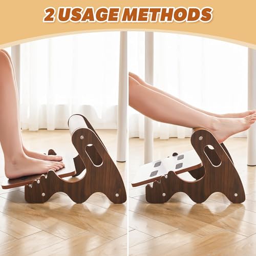 Spaccld Walnut Foot Rest Under Desk - 3-Position Adjustable Ergonomic Wooden Foot Stool