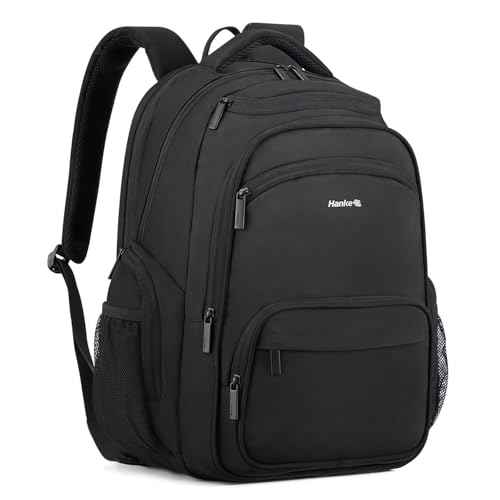Hanke College Laptop Backpack Multi-Pocket, 18-Inch Large Travel Backpack for Men Women, Water Resistant College Bookbag for 15.6 Inch Laptop, Casual Daily Personal Item Size Airline Approved,Black