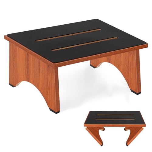 RayLove Brown Foldable Wooden Step Stool 450 LBS Capacity with Non-Slip Feet, 7 Inch High