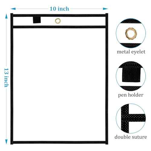 Ndsox 50 Packs Oversized Dry Erase Pockets Reusable Plastic Sleeves Clear Job Ticket Holders Heavy Duty Transparent Hanging Sheet Protectors for Teacher Classroom School Office Work Warehouse, Black