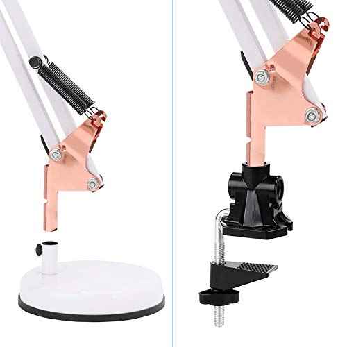 PowerKing Metal Swing Arm Desk Lamps, Adjustable and Flexible,Feading with Base and Clip 2-in-1 Function, Fit E26&E27 Bulbs Base, Application in Bedroom Living Room, Office Home (White+Rose Gold)