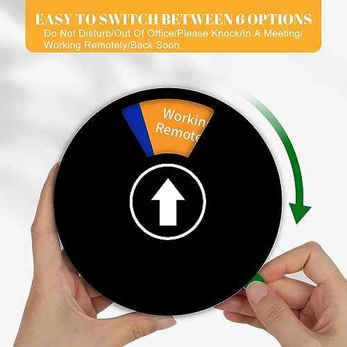 Office Door Sign- Do Not Disturb/Out of Office/Please Knock/In a Meeting/Working Remotely/Back Soon, Rotating Privacy Door Sign Conference, 6 Inch, Black