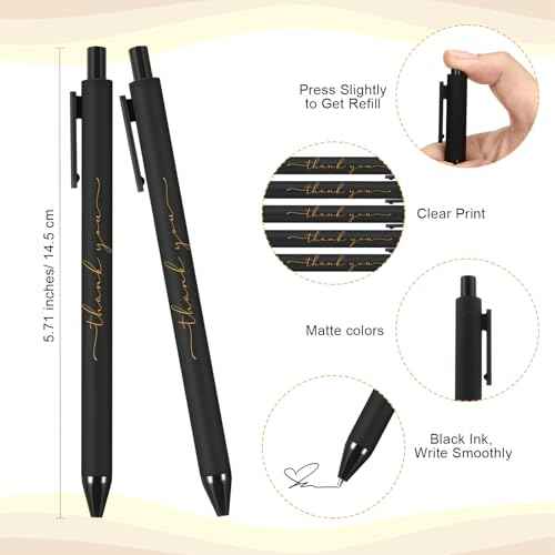 200pcs Thank You Pens Bulk Cute Multicolor Ballpoint Pen for Server Christmas Employee Appreciation Gifts for Nurse office Coworker Staff Team (Black)