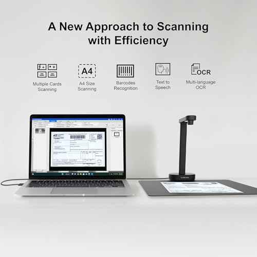VIISAN A8401 Document Scanner Camera: 16MP Output, Portable USB Camera for Laptop/Desktop, Deskewing, Multiple Page Documents Scanning, OCR & TTS Tech, Works with Windows & MacOS