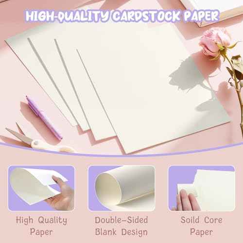 40 Sheets Cream Cardstock Paper 8.5 x 11, Ivory Cardstock Printer Paper 8.5x11, Off White Card Stock Paper 8.5 x 11, 200 GSM Construction Paper for DIY Cards, Greeting Cards, Wedding Invitations