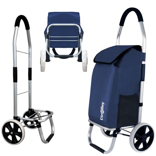 Ultra-Lightweight Foldable Grocery Cart with 40L Capacity, Soft Rolling Wheels, Removable Insulated Bag ? Multi-Purpose Personal Hand Truck (Blue)