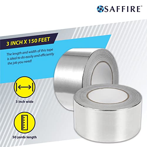 Saffire Heavy Duty HVAC Professional Aluminum Foil Tape 3-inch x 150 feet - Hot and Cold Air Ducts, Insulation and More (6 Pack)