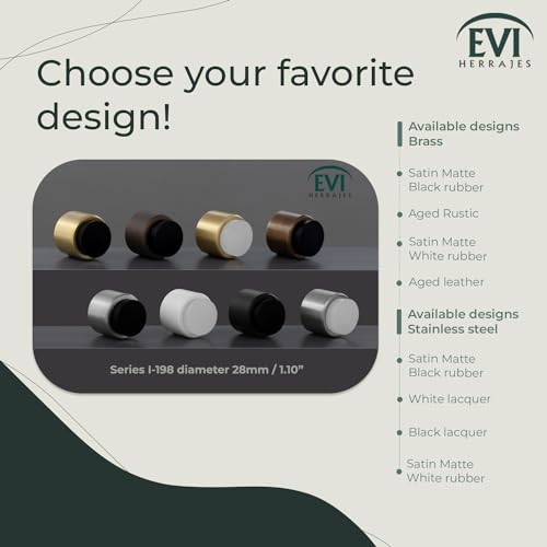 EVI Door Stoppers | Stainless Steel Door Handle Stopper - Adhesive and Screw Fastening - Protector Rubber - 1.1 x 1.1 Inch Black Door Stopper