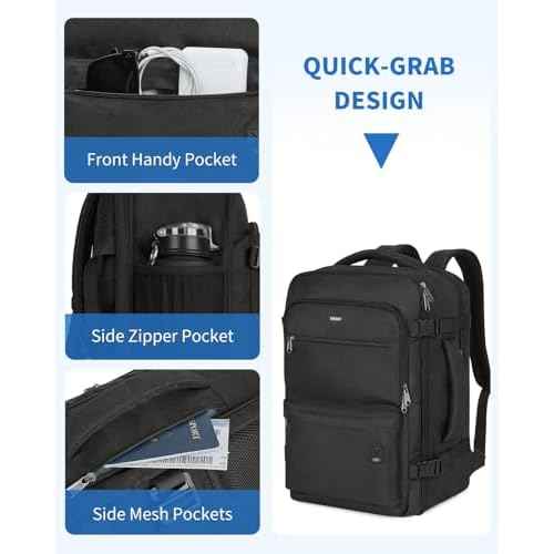 WANDF Travel Backpack For Spirit Airlines Personal Item Bag 18x14x8 with Wet Pocket, 17 Inch Laptop Backpack for Men Women£¨Black£©