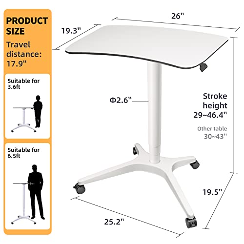 HAOOAH Pneumatic Adjustable Height Desk 29-46.9 in White - Mobile Laptop Stand & Lectern (26W×18D)