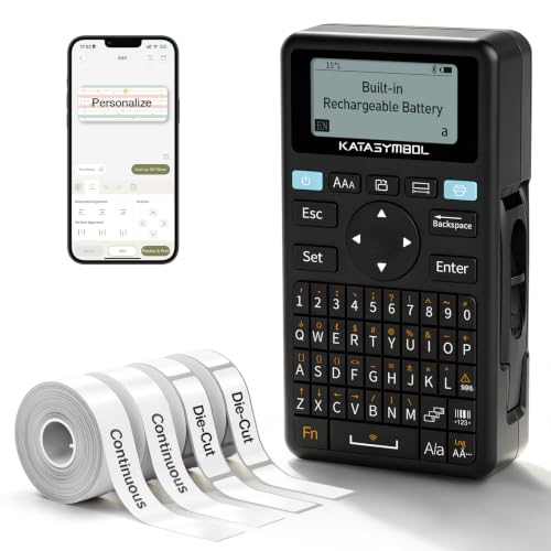 SUPVAN E11 Bluetooth Label Maker with 4 Tapes - Portable, Rechargeable & App Compatible (Black)