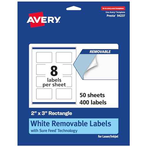 Avery Matte White Removable Rectangle Labels, Sure Feed Technology, Print-to-The-Edge, 2" x 3", 400 Removable Labels, Laser/Inkjet Printable