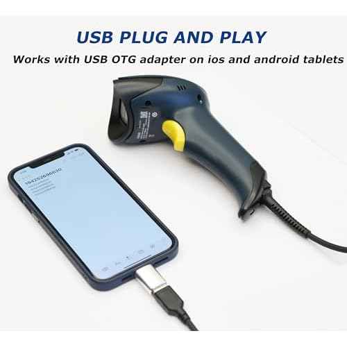TEEMI 2D QR Barcode Scanner, USB Wired Virtual COM Port Handheld Omnidirectional Scanning, Digital Coupon Screen Code Driver License Scan for Mac OS and Android with OTG Adapter, Window PC, Linux