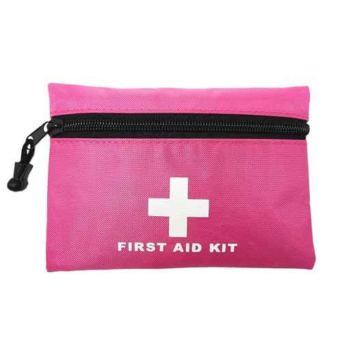Red Emergency First Aid Bag - Small Empty Travel Rescue Pouch for First Responder Storage - Medicine Pocket for Car, Home, Office, Kitchen, Nurse, Sport, Outdoors (Pink 16x11cm)