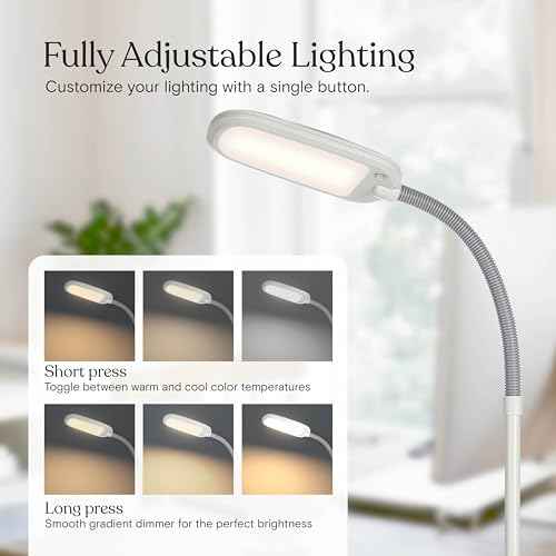 Brightech Litespan LED 2nd Edition Reading Floor Lamp with Cool, Soft & Warm White LED's - Built-in Dimmer - Adjustable Design Pivots in Any Direction - Energy Saving 12 Watts - Alpine White