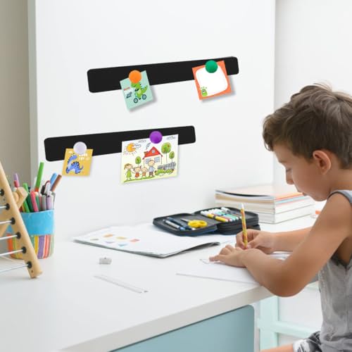 LINXIU Magnetic Metal Strips with Adhesive Backing, 2 x 12 Inch, 4 Pack, Black with 12 Magnets for Wall Organizing, Office & Kitchen