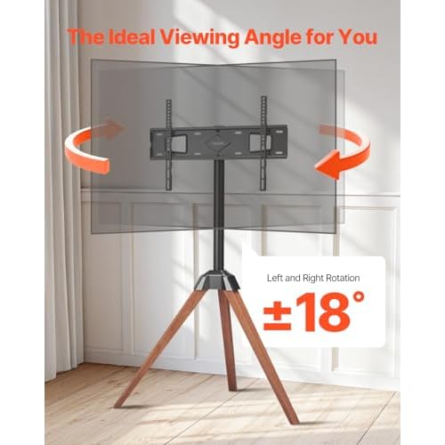 VEVOR Tripod Easel TV Stand, for 40-65 inch Flat Screen/Curved TVs Up to 99 lbs, 18¡Æ Left-Right Rotation Portable TV Stand with Oak Wood Legs, for Bedroom, Living Room, Studio, MAX VESA 600 x 400 mm