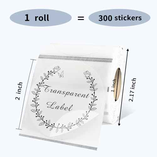2" Round Transparent Thermal Label Stickers,Self-Adhesive Direct Thermal Labels,300 Sheets with Perforation Line in ROLL