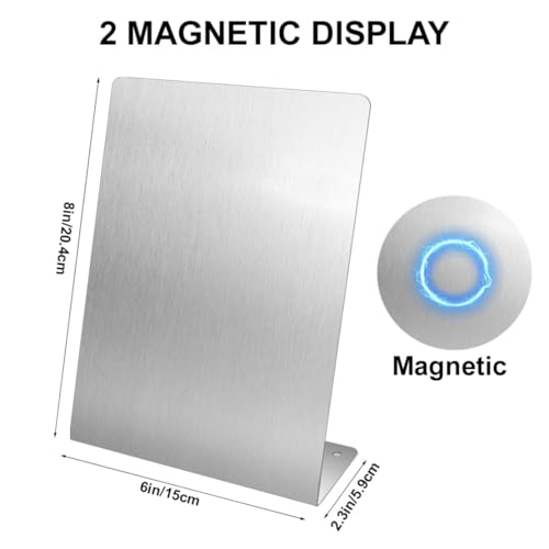 2 Pack Magnetic Bulletin Boards with Stand - Metal Memo & Menu Display, Stainless Steel, 8 x 6 Inches