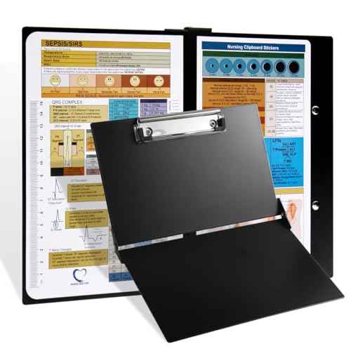 Nursing Clipboard with Nursing and Medical Edition Cheat Sheets Nursing School Essentials - Aluminum Foldable Nurse Clip Boards Essential Accessory for Efficient Patient Care (Black)