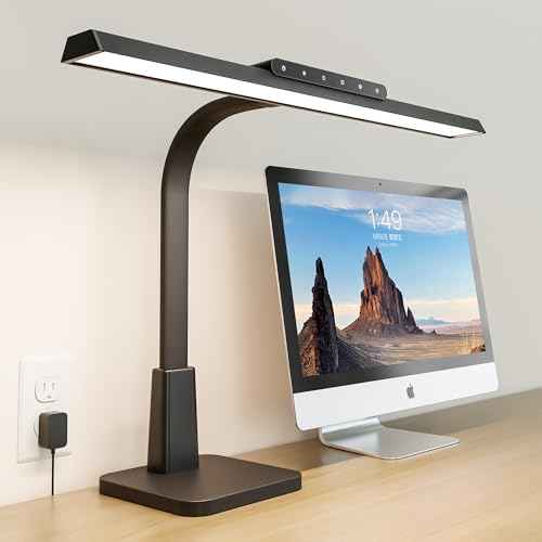 LED Desk Lamp for Home Office with Base, Dimmable Eye-Caring Computer Light with Memory & Timer Functions, Flexible Gooseneck Touch Control Architect Desk Light for Reading, Study, Workbench (Black)