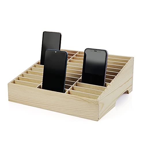 Ozzptuu Natural 36-Grid Wooden Cell Phone Holder Desktop Organizer