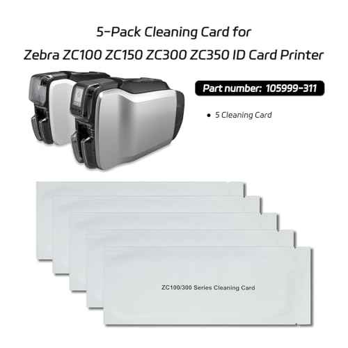 ZC100 ZC300 Cleaning Card for Zebra ZC100 ZC150 ZC300 ZC350 ID Card Printer, 5Pcs Single-use Cleaning Card for Easy Use (105999-311)