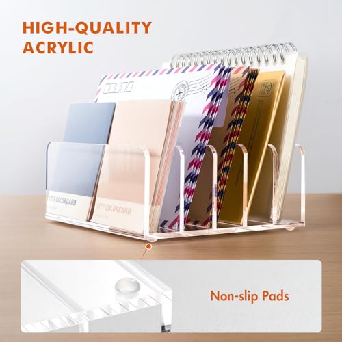 BEYGORM Clear Acrylic Mail Holder with 5 Compartments - Desk Organizer, Medium